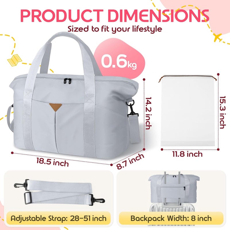 Magimack Duffle Bag for Travel, Carry-on Travel Bag with Trolley Sleeve, Sport Gym Bag for Women, Overnight Bag for Men, Hospital Bag for Labor and Delivery (Grey) - Image 2